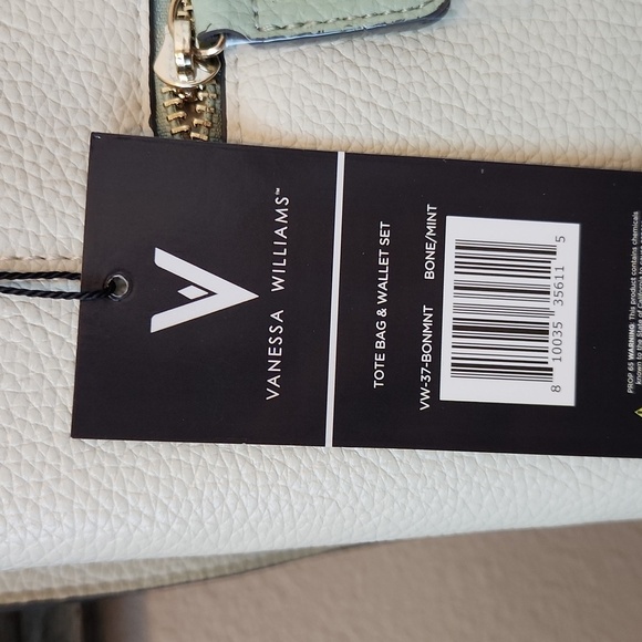 NWT Vanessa Williams Bone/Mint Tote Bag and Wallet Set - Picture 5 of 8